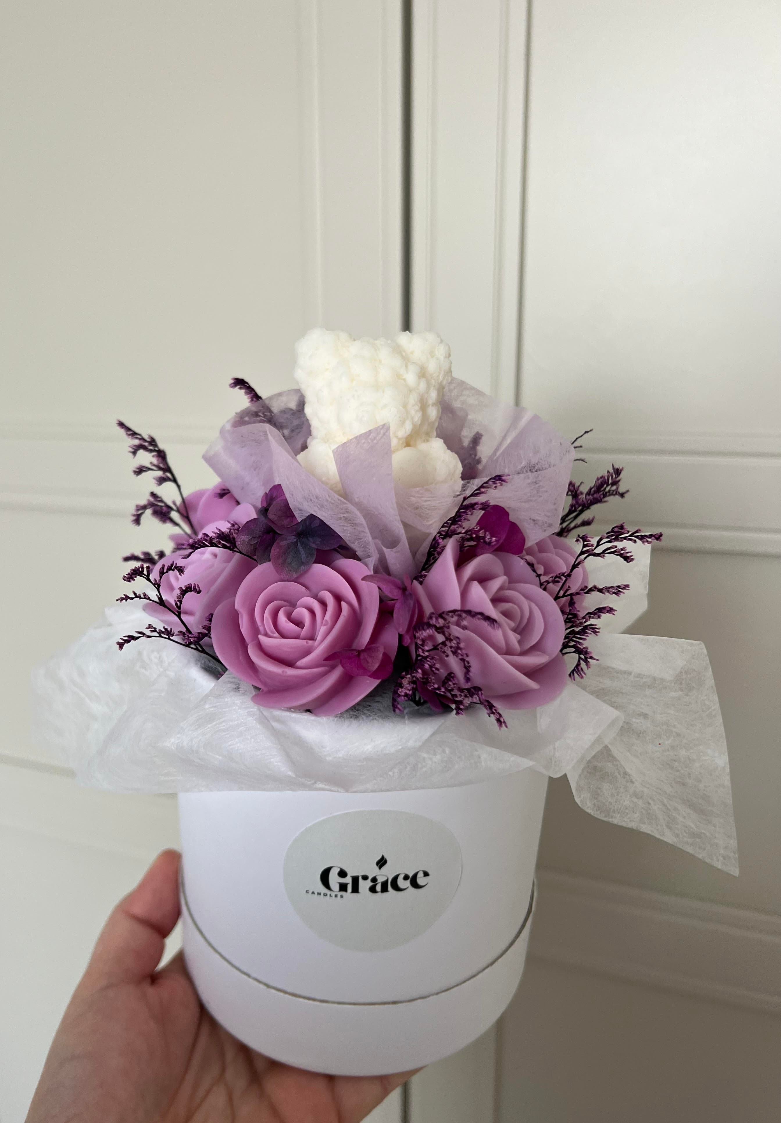 Bouquet violet en pot Grace Candles